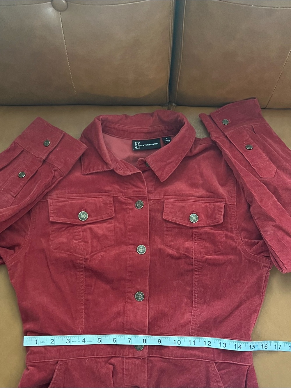 New York & Company Rust Red Button-Front Long Sleeve Shirt Dress Jacket Sz M - Picture 6 of 8